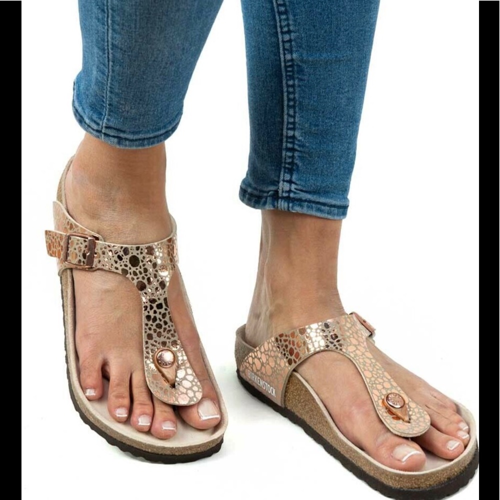 NWOT Birkenstock Flor Gizeh Metal Stone Copper